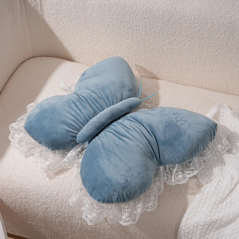 Pink bow ribbon couch pillow imitation rabbit fur comfortable car seat cushion ins style simple all-match back cushion