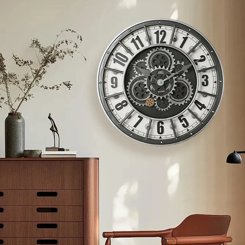 46cm Real Moving Gears Wall Clock Large Industrial Steam Punk Roman Numeral Wall Clock Living Room Home Decoration Quartz Clock