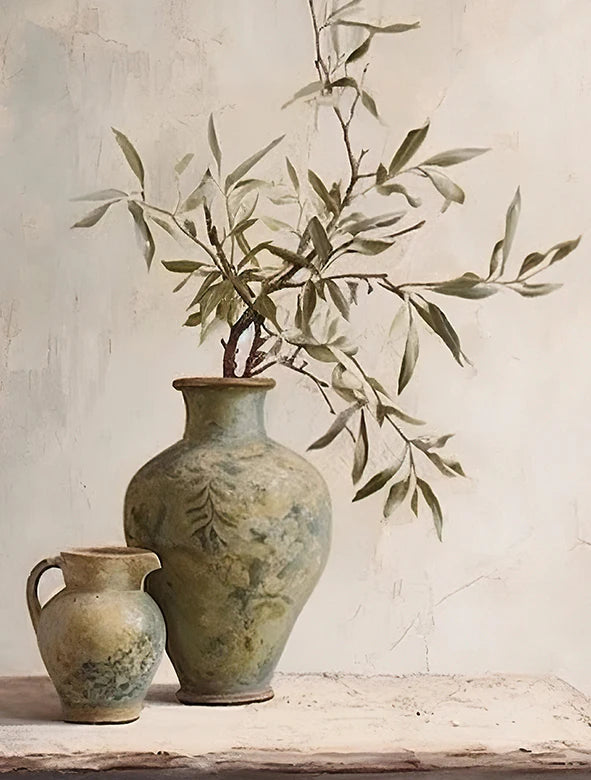 Retro Elegant Olive Tree and Lemon Canvas Poster Vase Wall Art Poster Perfect Gift for Living Room Bedroom Dormitory Home Decor