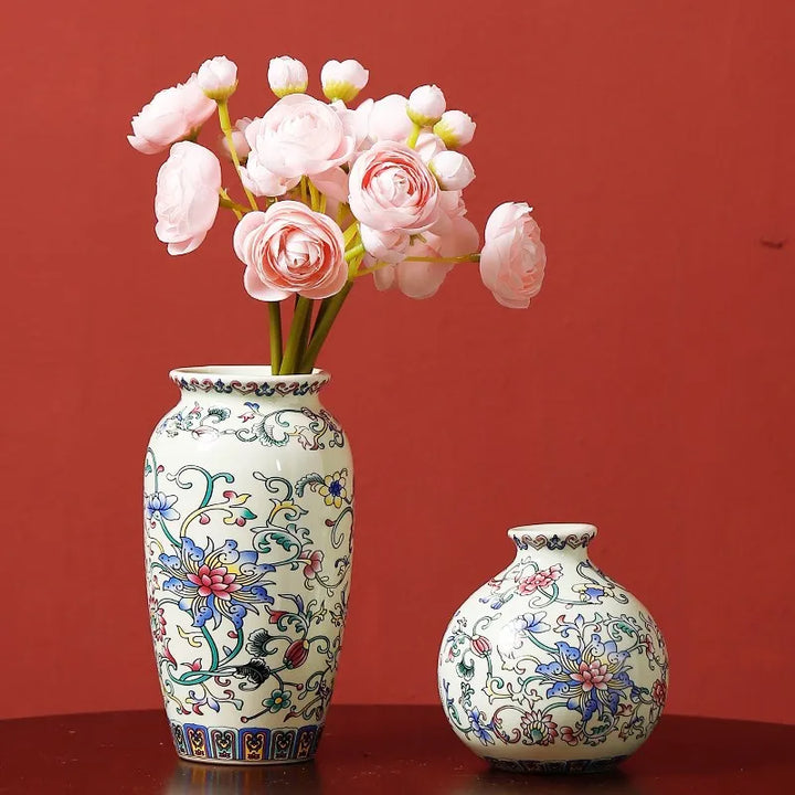 Small Ceramic Vase for  Handmade Elegant Vintage Chinese Painting  Enamel Glazed Porcelain Decorative Vases for Office Home