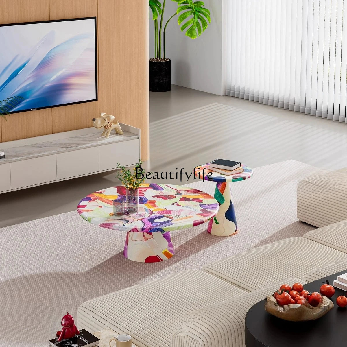 -*Dutch art hand-painted graffiti edge few designer creative hotel living room round coffee table