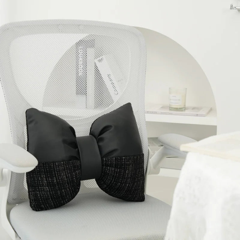 Pink bow ribbon couch pillow imitation rabbit fur comfortable car seat cushion ins style simple all-match back cushion