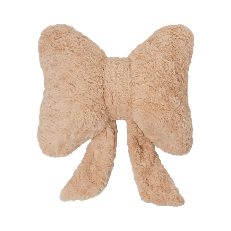 Pink bow ribbon couch pillow imitation rabbit fur comfortable car seat cushion ins style simple all-match back cushion