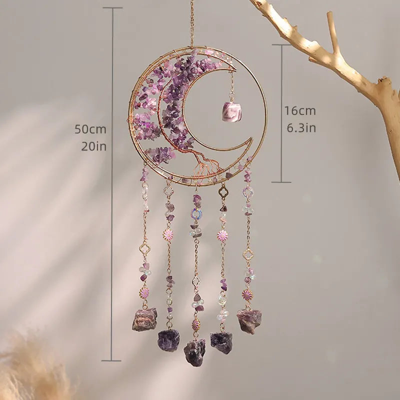Crystal Sun Catcher Natural Stone Gems Agate Quartz Amethyst Citrine Suncatcher Moon Dream Catchers Hanging Home Decor Gift