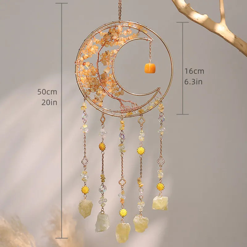 Crystal Sun Catcher Natural Stone Gems Agate Quartz Amethyst Citrine Suncatcher Moon Dream Catchers Hanging Home Decor Gift
