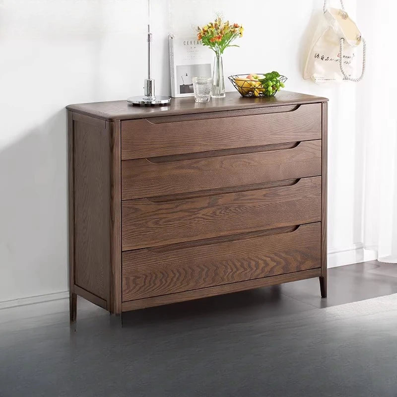 Nordic pure solid wood four-bucket red oak chest storage cabinet