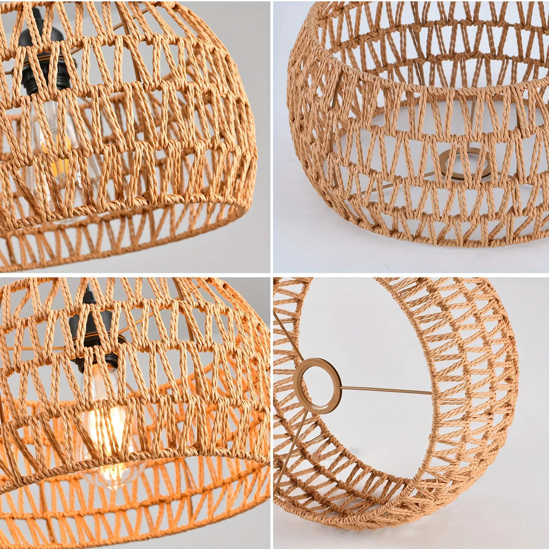 Rustic Braided Rope Lampshade Pendant Lights Handmade Bamboo Rattan Wicker Hanging Lamp for Kitchen Living Room Bedroom Corridor