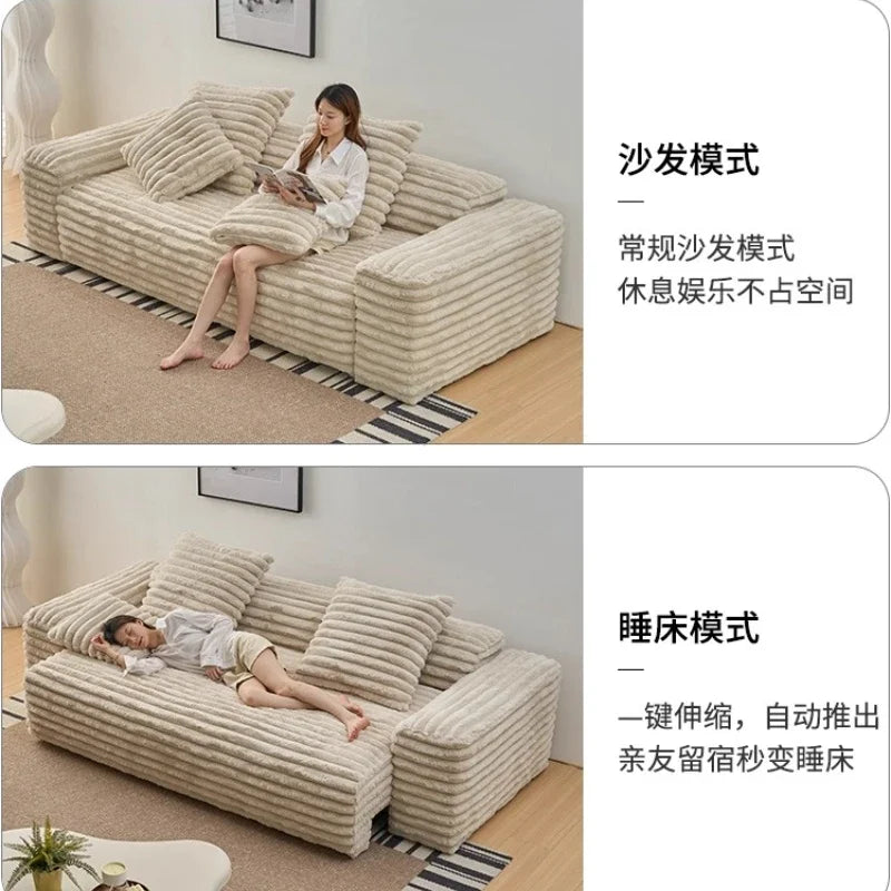 Luxury Corduroy sofa electric retractable sofa bed Wabi Sabi style living room fabric sofa multifunctional straight row Modern