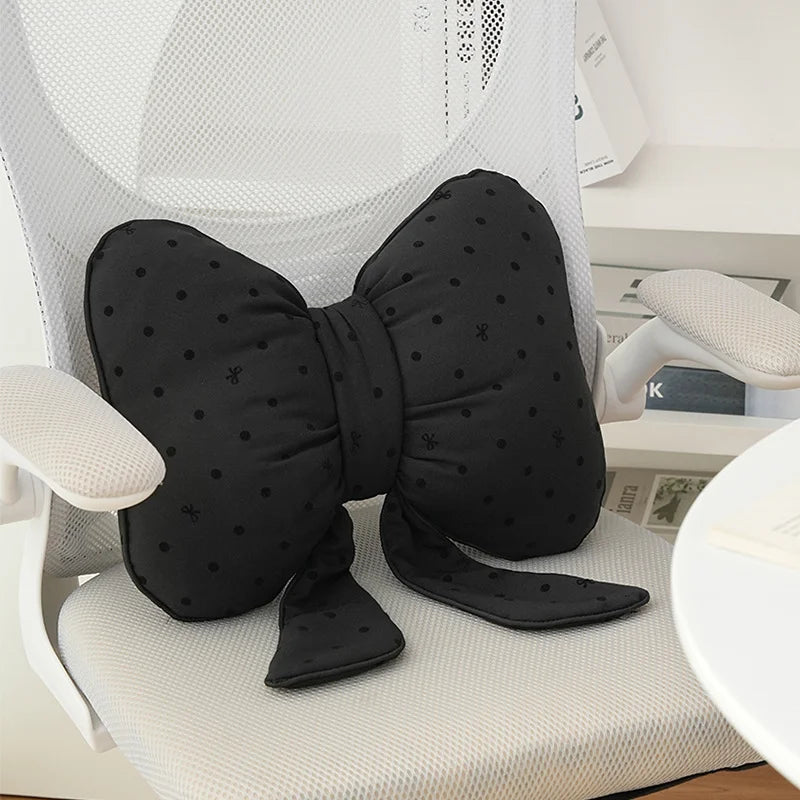 Pink bow ribbon couch pillow imitation rabbit fur comfortable car seat cushion ins style simple all-match back cushion