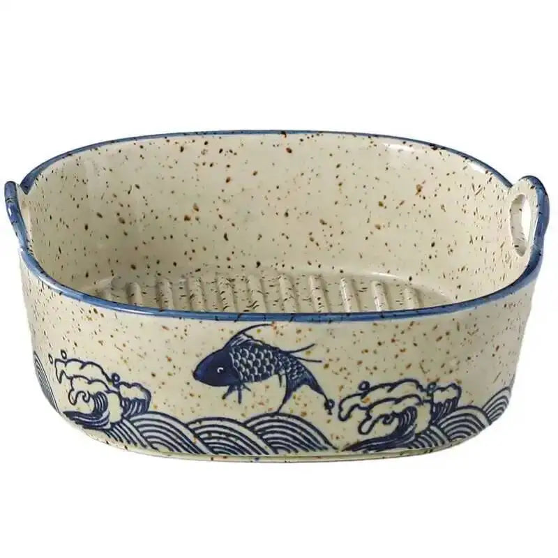 Ceramic Double Ear Salad Fruit  Bowl Household Utensils Baked Rice Bowl Instant Noodle Bowl