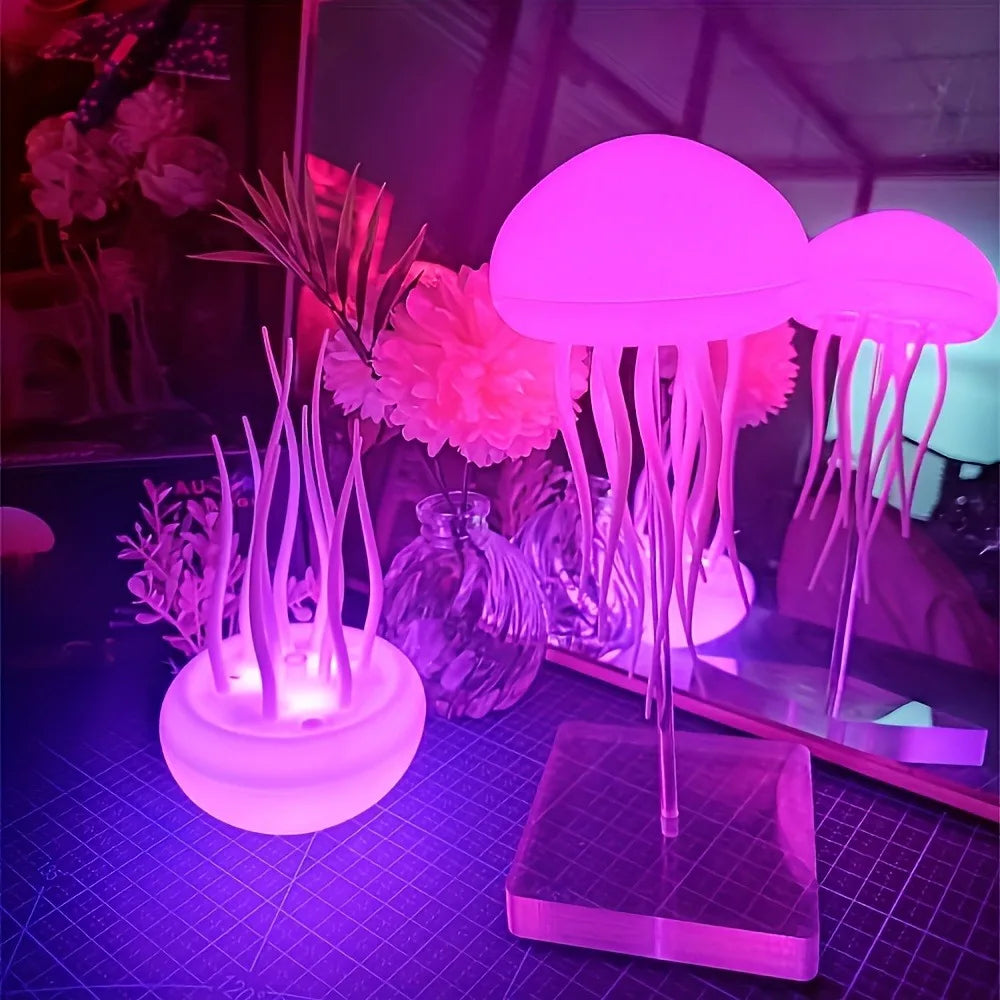Bionic Jellyfish Night Light,USB Rechargeable with Voice Control,Dancing Tentacles,5 RGB Gradient,Floating Lamp,Bedroom Decor