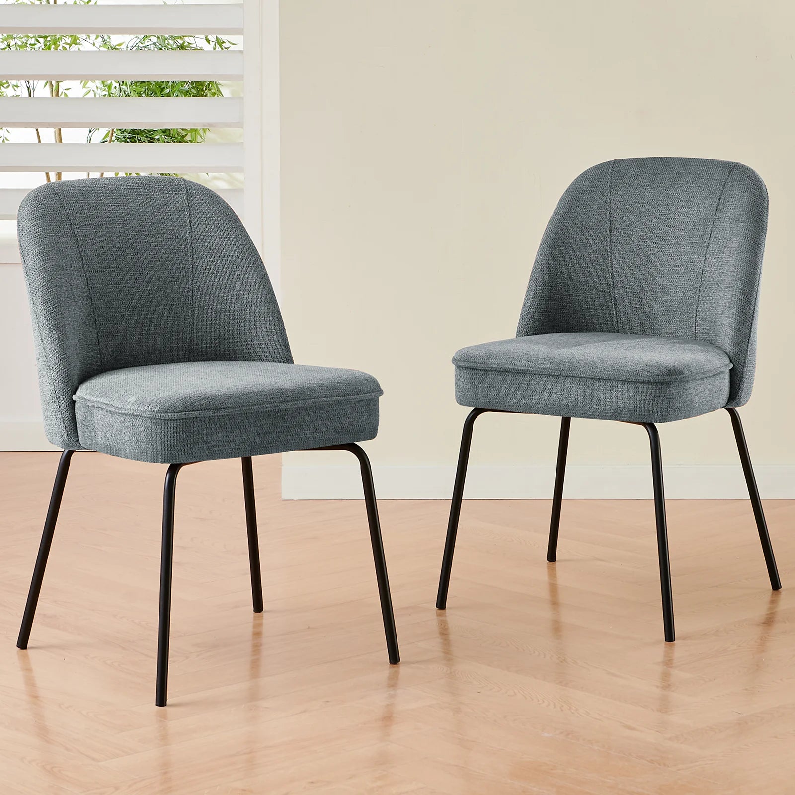 AINPECCA Linen Fabric Dining Chairs Set 2 High-Resilience Spring Cushion Ergonomic Curved Backrest for Comfortable Seati