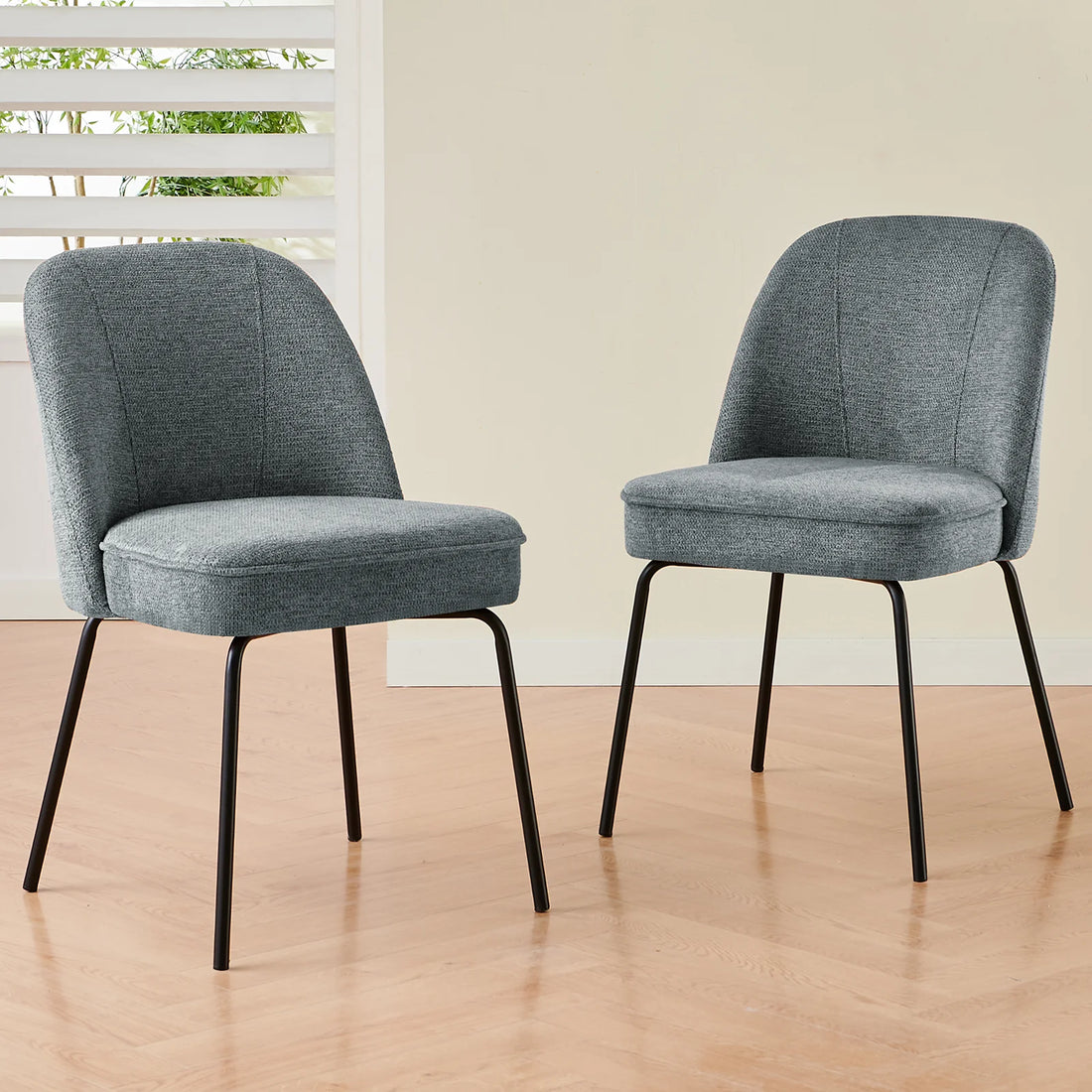 AINPECCA Linen Fabric Dining Chairs Set 2 High-Resilience Spring Cushion Ergonomic Curved Backrest for Comfortable Seati