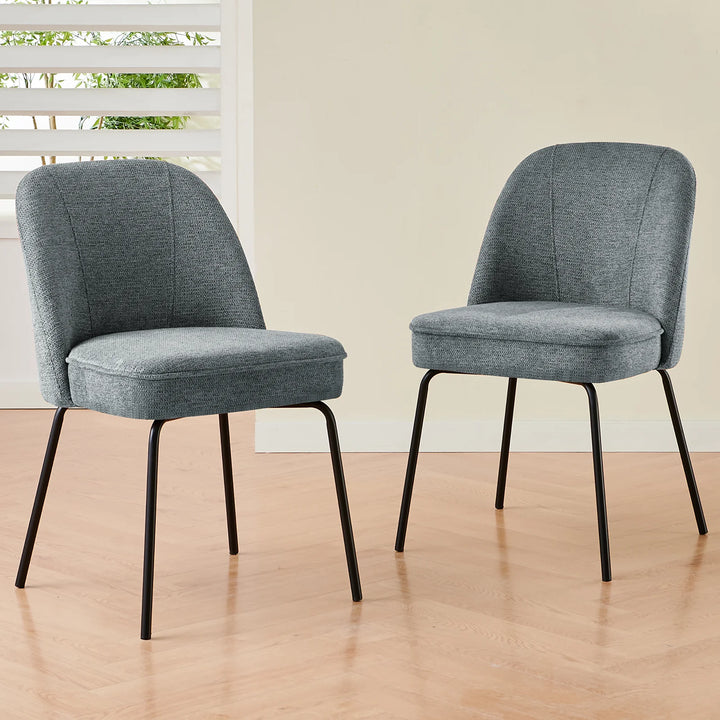 AINPECCA Linen Fabric Dining Chairs Set 2 High-Resilience Spring Cushion Ergonomic Curved Backrest for Comfortable Seati