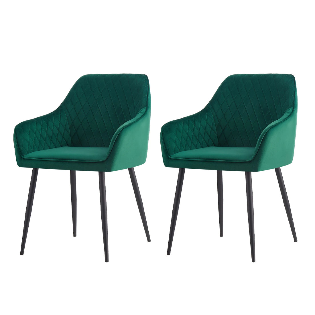 Set of 2 Dining Chairs Velvet/Faux Suede/Faux Leather Armchairs with Armrest Backrest Upholstered Seat Black Metal Legs