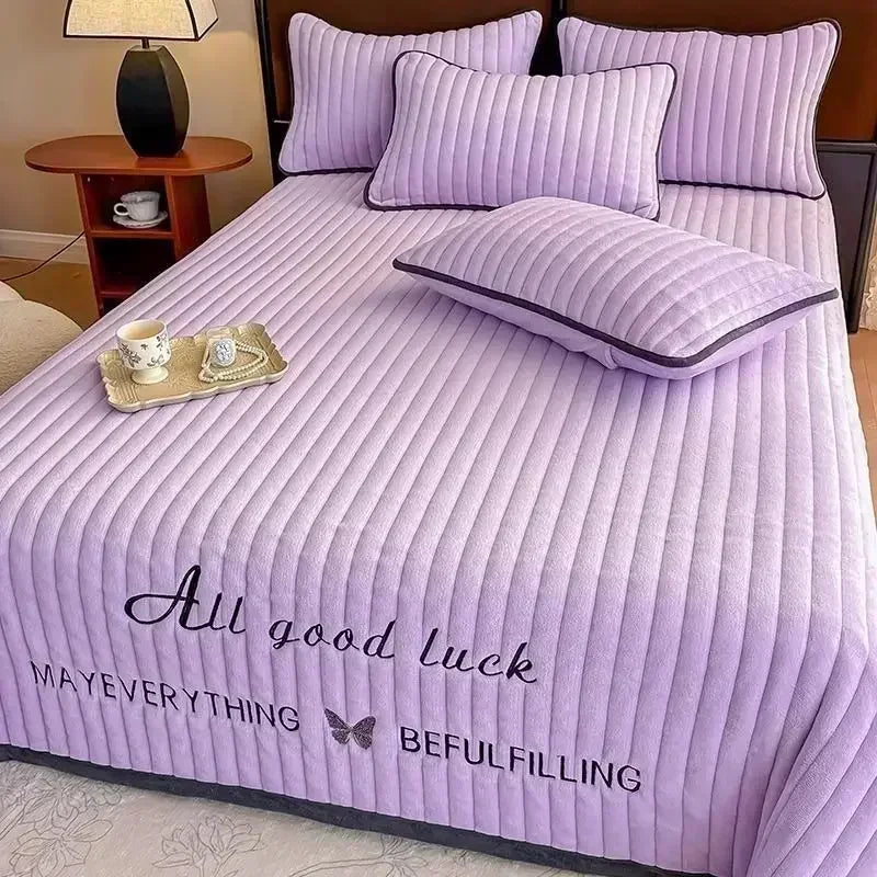 Winter Quilted Thicken Milk Velvet Mattress Cover Dormitory Bedspread Bedsheet Double Queen King Size Bed Sheet Luxury Bed Cover