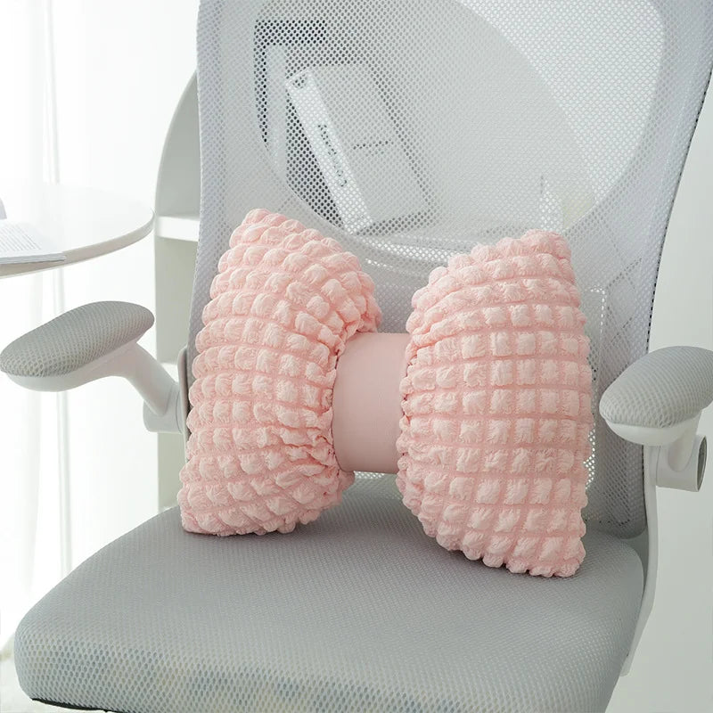 Pink bow ribbon couch pillow imitation rabbit fur comfortable car seat cushion ins style simple all-match back cushion