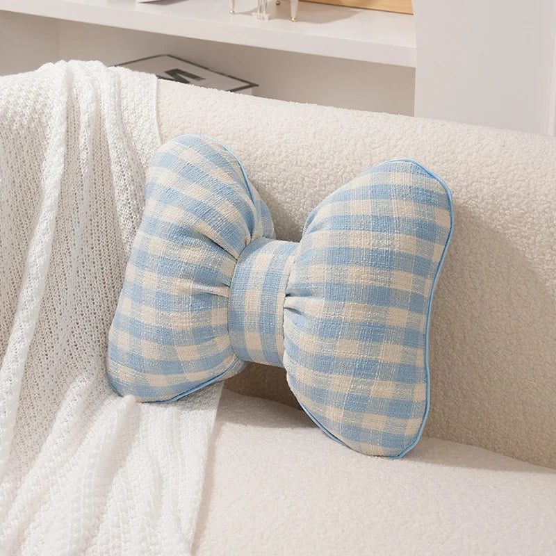 Pink bow ribbon couch pillow imitation rabbit fur comfortable car seat cushion ins style simple all-match back cushion