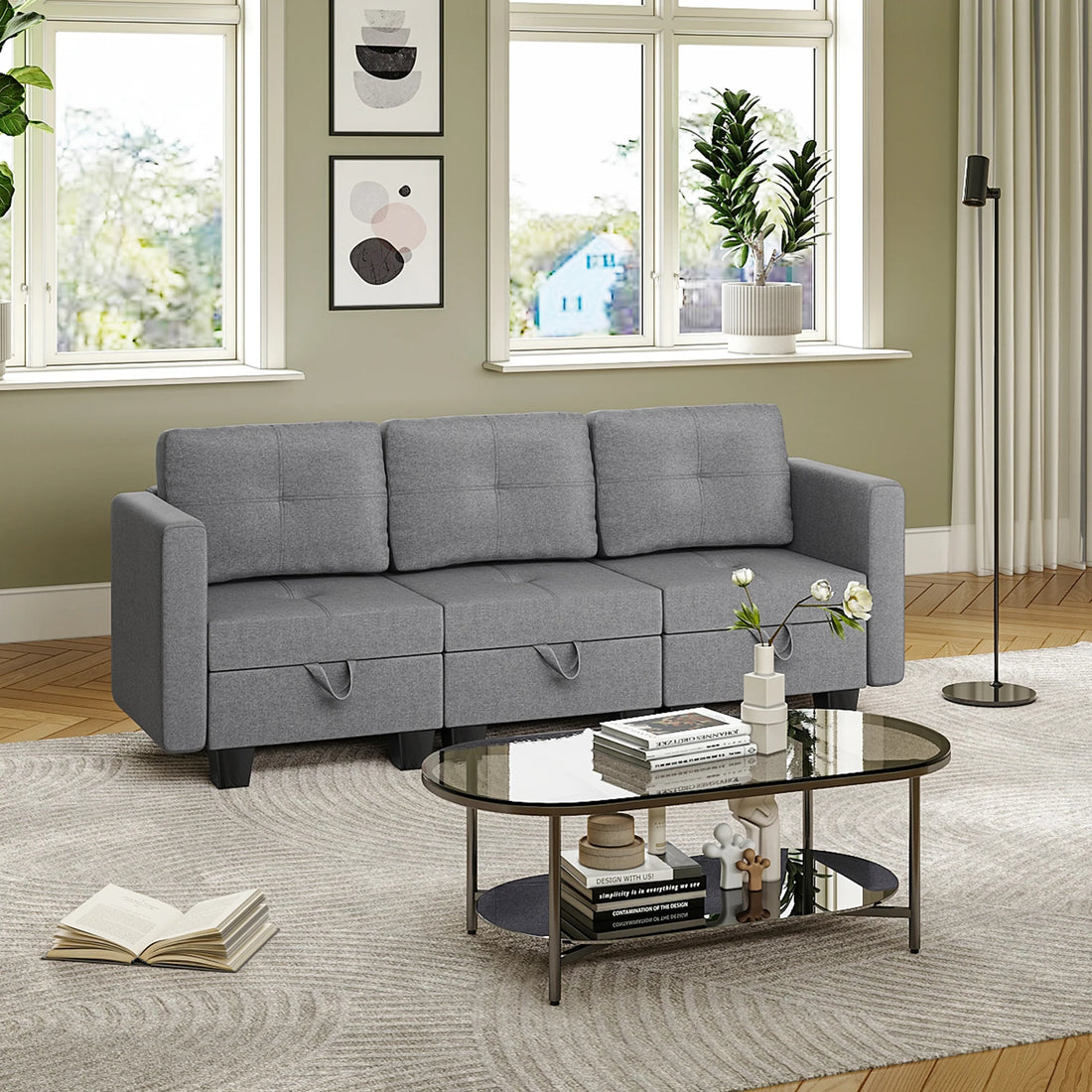 Fabric Modular Sofas with Upholstered Cushion and Removable Back Cushion Covers, Modern Sectional Sofa for Living Room
