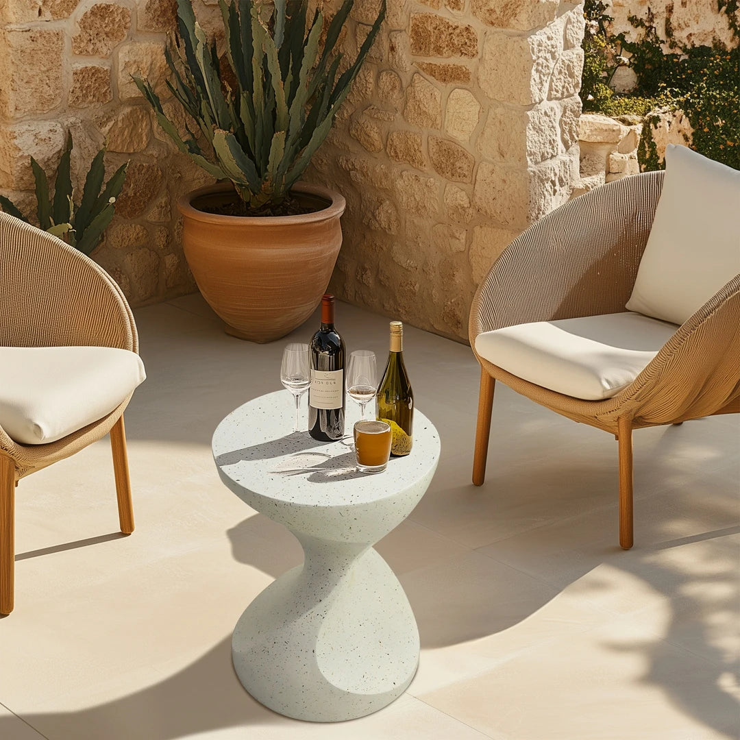 Lightweight Concrete Side/End Table - Outdoor Patio Accent Furniture | Graphite-Like White | Ideal for Living Rooms & Gardens