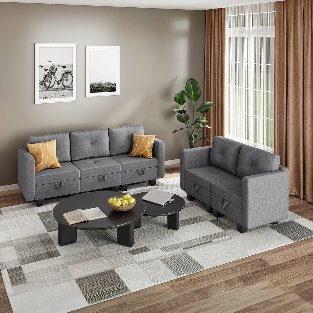 Fabric Modular Sofas with Upholstered Cushion and Removable Back Cushion Covers, Modern Sectional Sofa for Living Room