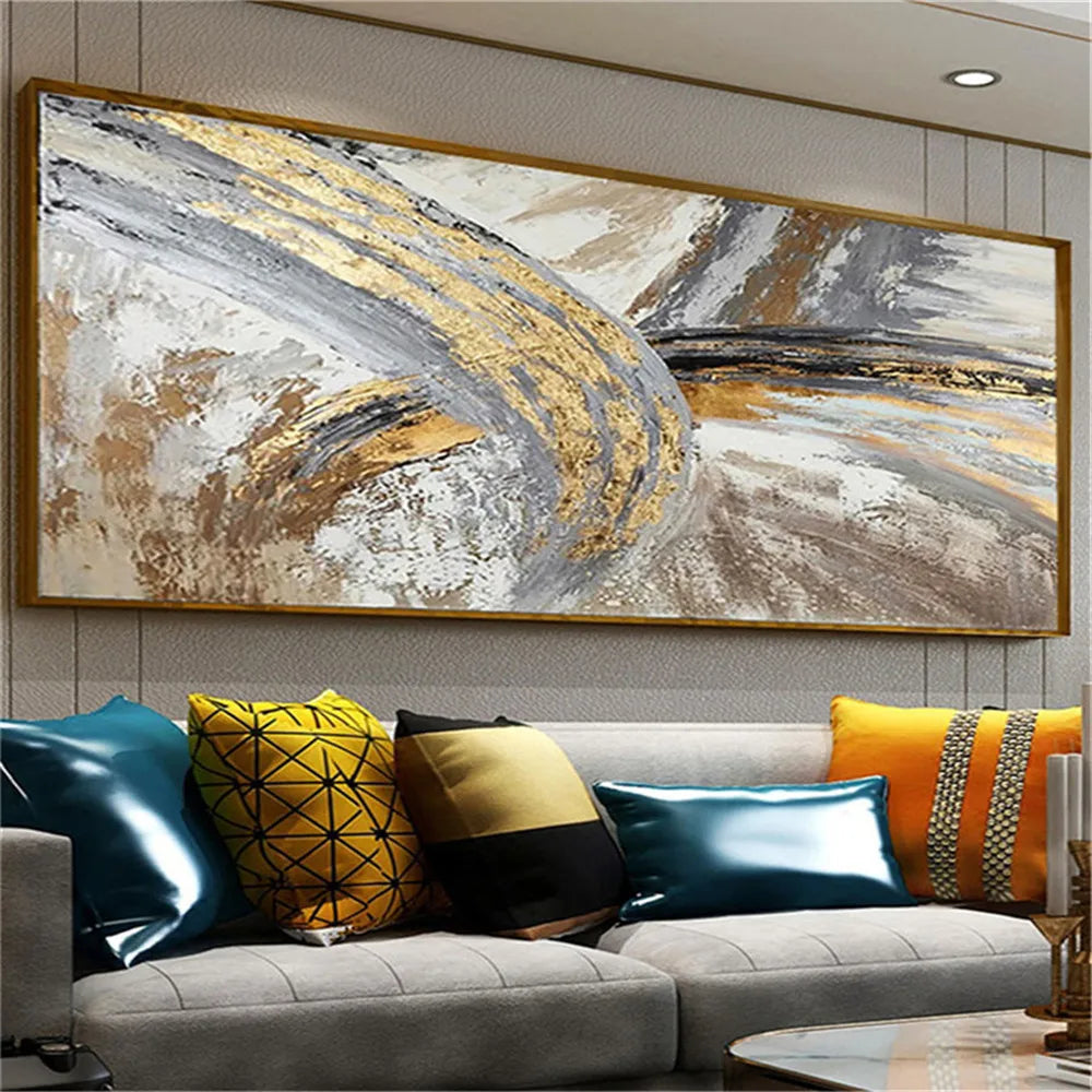 100% hand drawn abstract oil painting on canvas Modern Home Golden Line Wall Art Picture Large mural for living room decor paint