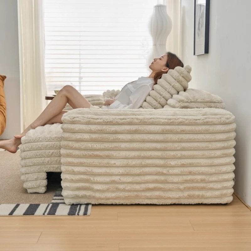 Luxury Corduroy sofa electric retractable sofa bed Wabi Sabi style living room fabric sofa multifunctional straight row Modern
