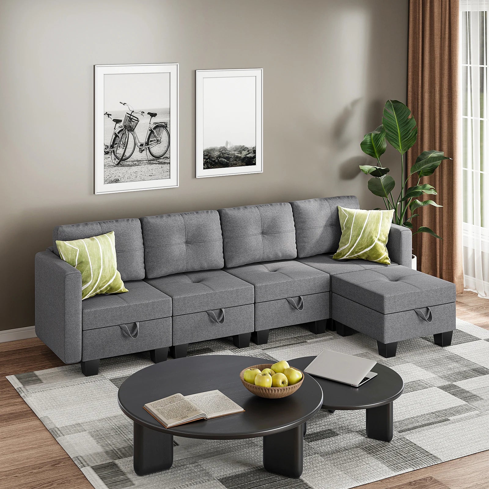 Fabric Modular Sofas with Upholstered Cushion and Removable Back Cushion Covers, Modern Sectional Sofa for Living Room