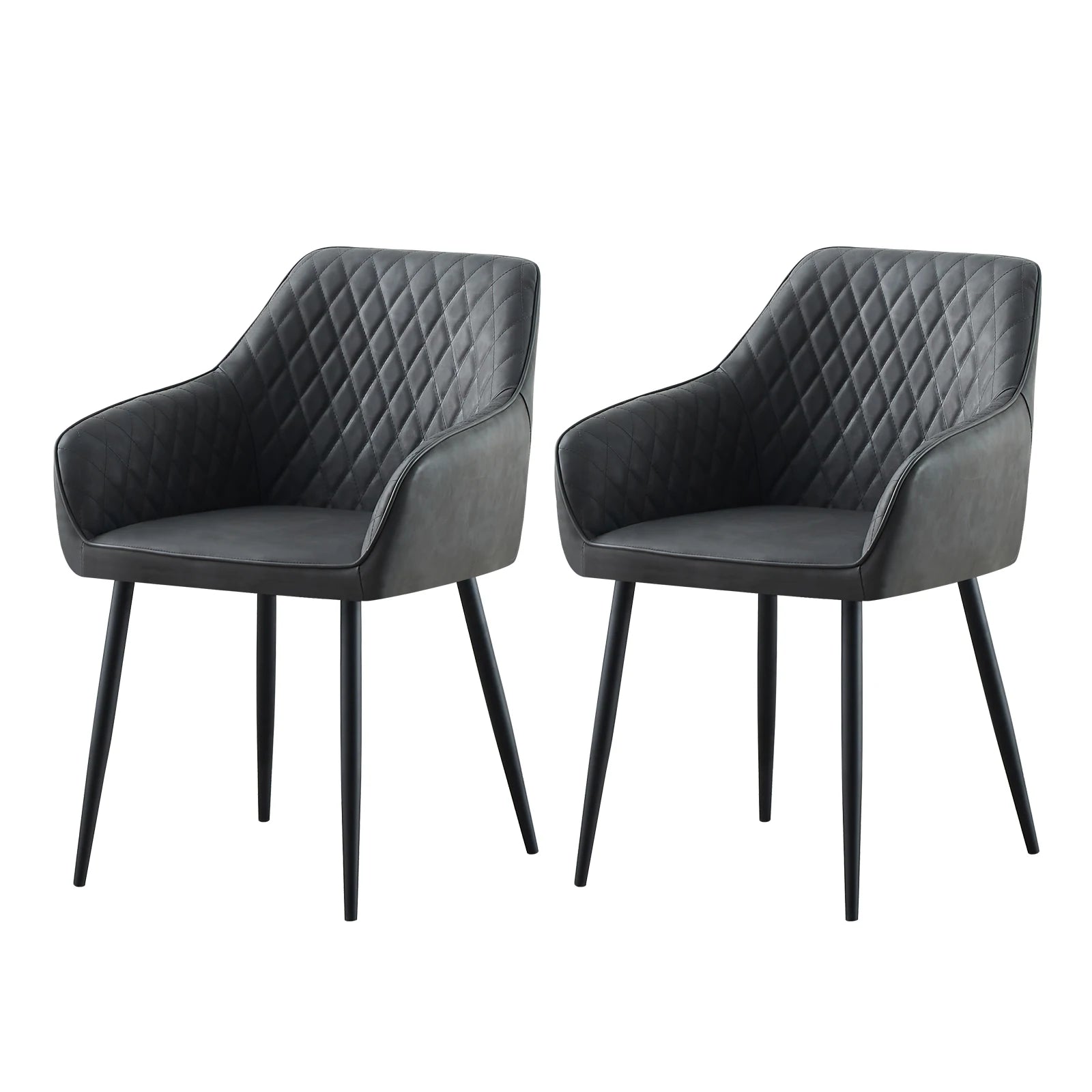 Set of 2 Dining Chairs Velvet/Faux Suede/Faux Leather Armchairs with Armrest Backrest Upholstered Seat Black Metal Legs