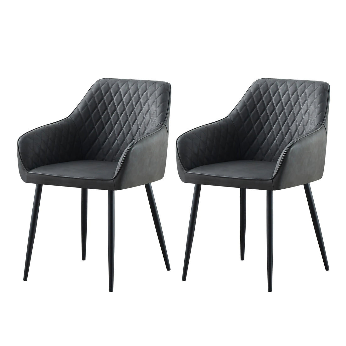 Set of 2 Dining Chairs Velvet/Faux Suede/Faux Leather Armchairs with Armrest Backrest Upholstered Seat Black Metal Legs