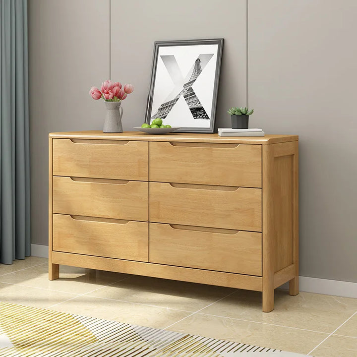 Nordic Vintage Furniture Sale Storage 6 Drawer Dresser Solid Wood Oak Chest of Drawers for Bedroom