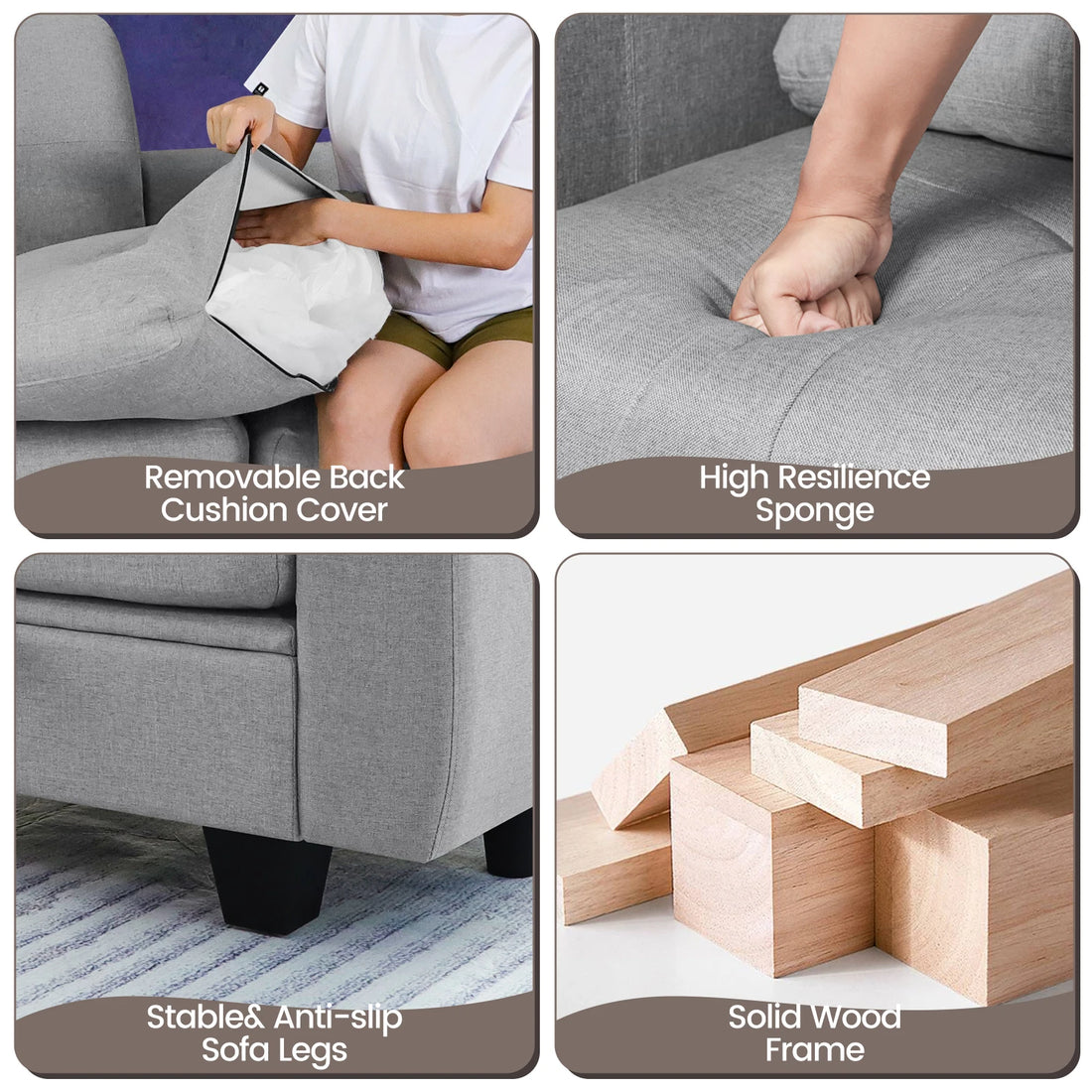 4 Seater Sofa with Storage, Convertible 2 Seater 3 Seater L-Shaped Sofa Couch with Ottoman for Living Room, Shape Customizable