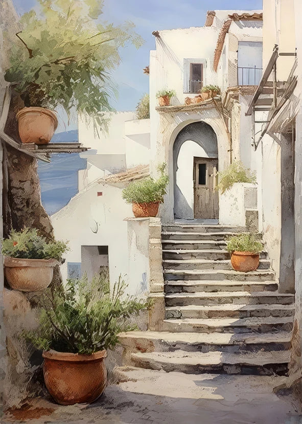 Retro Elegant Olive Tree and Lemon Canvas Poster Vase Wall Art Poster Perfect Gift for Living Room Bedroom Dormitory Home Decor