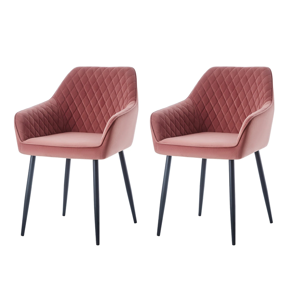 Set of 2 Dining Chairs Velvet/Faux Suede/Faux Leather Armchairs with Armrest Backrest Upholstered Seat Black Metal Legs