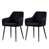 Set of 2 Dining Chairs Velvet/Faux Suede/Faux Leather Armchairs with Armrest Backrest Upholstered Seat Black Metal Legs