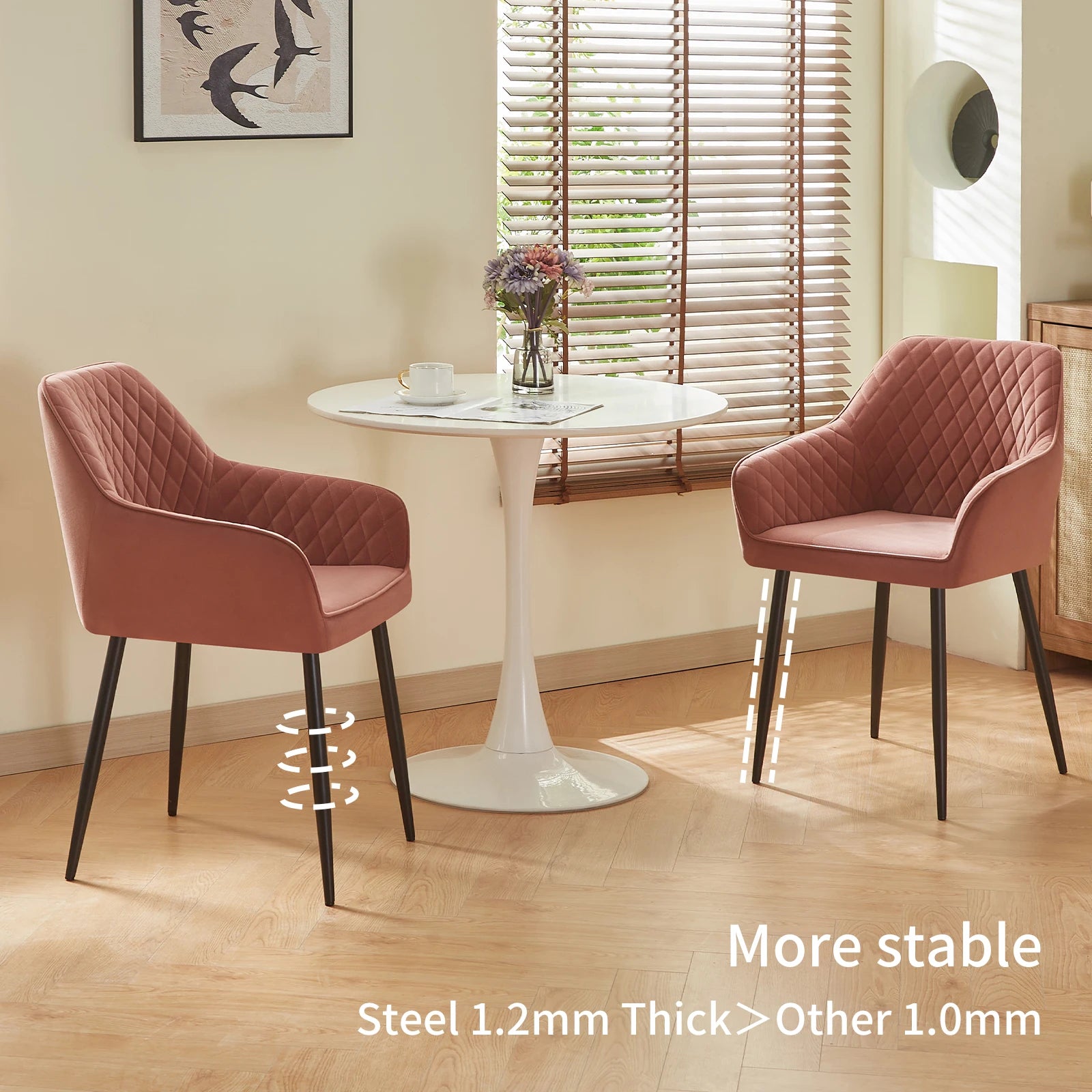 Set of 2 Dining Chairs Velvet/Faux Suede/Faux Leather Armchairs with Armrest Backrest Upholstered Seat Black Metal Legs