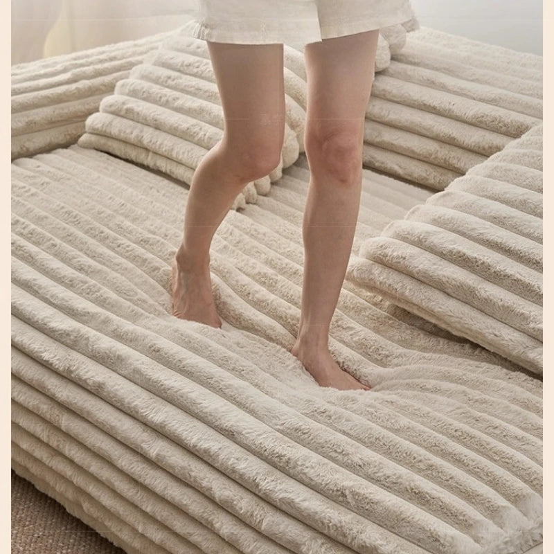 Luxury Corduroy sofa electric retractable sofa bed Wabi Sabi style living room fabric sofa multifunctional straight row Modern