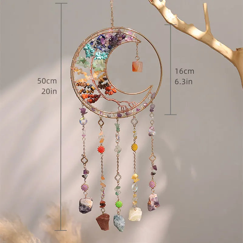 Crystal Sun Catcher Natural Stone Gems Agate Quartz Amethyst Citrine Suncatcher Moon Dream Catchers Hanging Home Decor Gift
