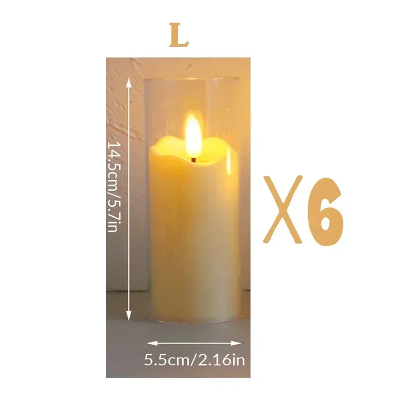 6Pcs Led Flameless Electric Candles Lamp Acrylic Glass Battery Flickering Fake Tealight Candle Bulk for Wedding Christmas