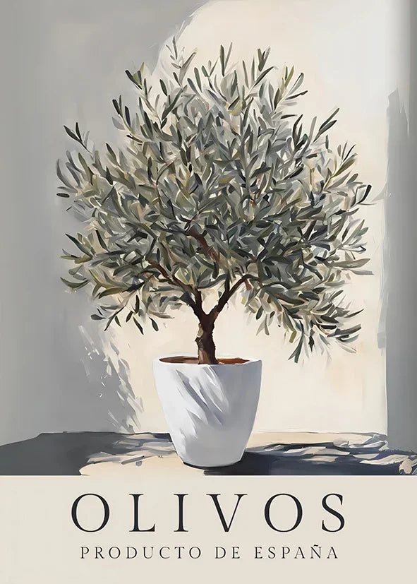 Retro Elegant Olive Tree and Lemon Canvas Poster Vase Wall Art Poster Perfect Gift for Living Room Bedroom Dormitory Home Decor